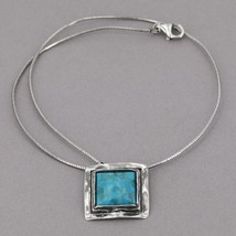 Retired Silpada Sterling Silver Square Turquoise Pendant Omega Necklace N1509 - $39.99