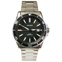 Pulsar PXHA15 Mens Bracelet Watch Black Dial and Bezel Stainless Steel W... - $62.00