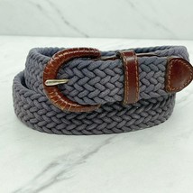 Vintage Blue Braided Woven Belt with Brown Genuine Leather Trim Size Sma... - $16.82