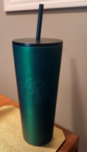 NWT Starbucks Cold Cup CHRISTMAS Green Soft Touch 24oz Stainless Steel Tumbler - £20.89 GBP