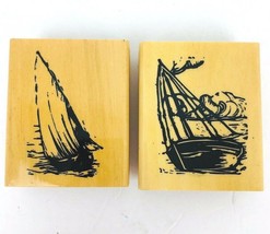 Anita&#39;s Sailboat Rubber Stamp Set of 2 Water Sea 3&quot; Wood Block New  - $19.99