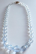 Art Deco Crystal Glass Serenity Blue Faceted Flapper 1920s Choker Necklace - $74.25