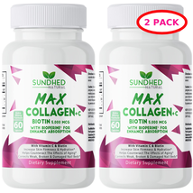 Max Collagen Plus C Pills with Biotin &amp; Bioperine Anti Aging 60 Capsules 2 Pack - £36.23 GBP