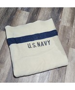 Vintage WW2 Era US Navy Cream Blanket USN Wool 54&quot; x 76&quot; - Stains As Shown - €43,67 EUR