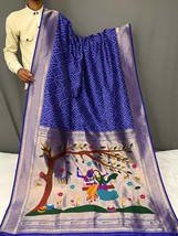 Blue Pure Silk Bandhani Saree || Pure Kanchipuram Paithani Pallu Sari || Rich Pa - £66.95 GBP