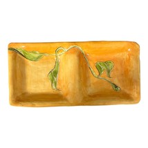VTG Handmade Divided Ceramic Dish – Orange Glaze with Green Leaf Vine - $20.00