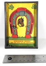 Vintage Horseshoe Dexterity Puzzle w/ Lucky Clovers - Glass/Metal (Circa 1940&#39;s) - £14.48 GBP