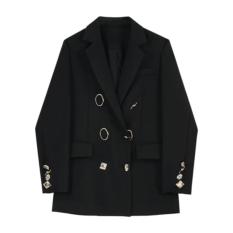 SISPELL Black Blazer For Women Notched Long Sleeve Solid Loose Patchwork... - £195.98 GBP
