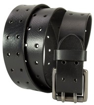 Genuine Leather 2 Hole Men Black Casual Belt with Heavy Silver Buckle - £14.74 GBP+