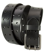 Genuine Leather 2 Hole Men Black Casual Belt with Heavy Silver Buckle - $351.93 MXN+