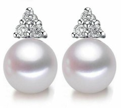 NEW Pearl Drop Earring Pair w/ Real Rhidium Plated (Marquise Cut AAA CZ) - £4.42 GBP
