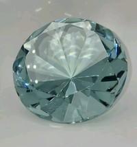 Oleg Cassini Light Blue Crystal Paperweight Cut Diamond Elizabeth Round - $42.17