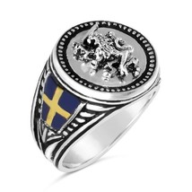 Swedish  Lion  Mens Coin ring   Sterling silver .925 - £66.79 GBP