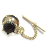 14K Gold Black Sapphire Cabochon Neck Tie Tack Lapel Pin Vintage Six Prong - £132.43 GBP