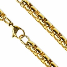 Gold Round Box Necklace Stainless Steel Rolo Chain 6mm 15-20-Inch - £15.22 GBP