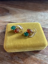 VNTG Burt Cassell Gemstone Scarab Egyptian Revival ClipOn Earrings 12KGF - $44.79 CAD