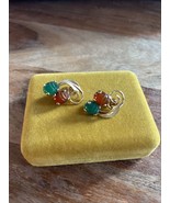 VNTG Burt Cassell Gemstone Scarab Egyptian Revival ClipOn Earrings 12KGF - €28,42 EUR
