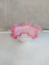 Fenton Milk Glass Pink Rose Crest Large Rose Bowl Melon Vase - 3 1/2&quot; Tall x 7&quot; - £29.83 GBP