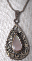 Vtg Sterling 925 Teardrop Pendant Scrollwork Design Dainty Chain Necklace 9 3/4&quot; - £15.81 GBP