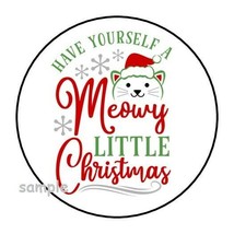 An item in the Crafts category: 30 MEOWY CHRISTMAS ENVELOPE SEALS LABELS STICKERS 1.5" ROUND CAT KITTEN GIFTS