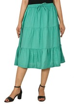 Womens Girls A-line Midi skirt Cotton lining Hem 27&quot; Waist Free size Green Solid - £35.27 GBP