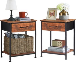 Somdot Nightstand Set Of 2, Bedside Table End Table For, Wood Grain Print - £46.56 GBP