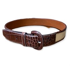 Lauren Ralph Lauren brown/natural genuine Italian leather croc embossed belt M - £30.93 GBP