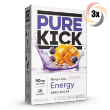 3x Packs Pure Kick Mango Acai Flavor Energy Drink Mix | 6 Singles Each | .68oz - £8.90 GBP