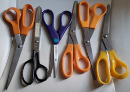 Lot of 6 Large Scissors Multi Color School Room Crafting Sewing Stainles... - $29.99