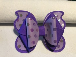 Butterfly Design Hair Bow. Purple On Purple. W/POLKA-DOTS. 3.5&quot; X 3&quot;. Homemade - $8.56