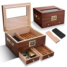 Cigar Humidor Cedar Wood Hold 40-60 Cigar Cigar Box Built-In Drawer With... - $83.99