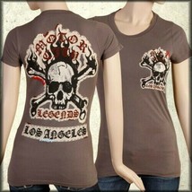 Motor City Legends Skull Flames Punk Rock Metal Biker Womens T-Shirt Bro... - $40.57