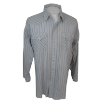 Ranch &amp;Town vintage Men western shirt 17.5-34 stripe pearl snap gray blue cowboy - £23.80 GBP