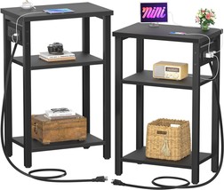 Aheaplus 3 Tier Slim End/ Side Table Set Of 2 With Charging Station,, Black - £71.17 GBP