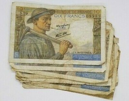 FRANCE LOT OF 10 BANKNOTES 10 FRANCS 1942 VERY RARE NICE CIRCULATED NO R... - $93.11