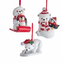 Kurt Adler Set Of 3 Polar Bear w/FISH &amp; Penguin Resin Christmas Ornaments H5604 - £22.81 GBP