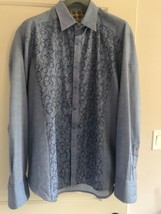 NWOT ROBERT GRAHAM Sky Blue Cotton Jacquard Abstract Print Embroidered S... - $98.01