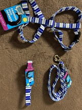 PlayOn Matching 3 Piece Dog Set Blue White Striped Harness, Leash &amp; Collar - £15.82 GBP