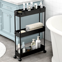 Slim Storage Cart 3 Tier,Bathroom Organizer Rolling Utility, Black - $29.13