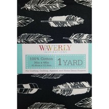 Waverly Sewing Fabric White Feathers on Black Onyx Precut Cotton 1 Yd X 44 Inch - £14.30 GBP