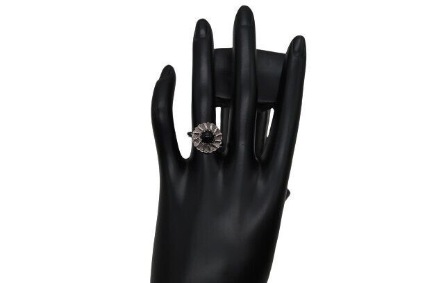 Vtg Sarah Coventry Ring Atomic Sunburst Silver Tone Black Stone Adjustable - $19.99