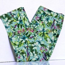 CHICOS LADIES GREEN COLORFUL TROPICAL HAWAIIAN BEACH MID RISE PANTS SIZE 4 - £26.12 GBP