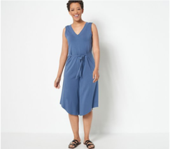 AnyBody Petite Knit Luxe V-Neck Gaucho Jumpsuit (Medium Indigo, LP) A397592 - £15.24 GBP