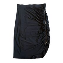 Vintage Cache Women’s Midi Skirt Sz XS Black Gold Side Zip Ruched Ruffle... - $14.80