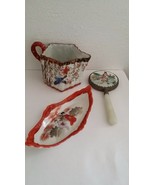 Lot of 3 Chinese pitcher signed, Mirror stone handle, Valet Tray hand paint - $94.66 CAD