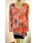 JOHNNY WAS Tie Dye Embroidered Crochet Eyelet Boho Tunic Top 1X Lacy Tri... - $108.97 CAD