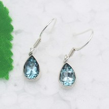 Topaze Bleu Ciel Boucles Gemmes Naturelles 925 Argent Sterling Handmade Bijoux - £39.32 GBP