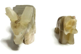 Carved Stone Animals Donkey &amp; Elephant Miniatures Cream Colored - £13.46 GBP