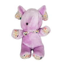 Purple Elephant Plush Stuffed Animal Toy Heart Bow tie Trunk Up Vintage 80s - £19.70 GBP