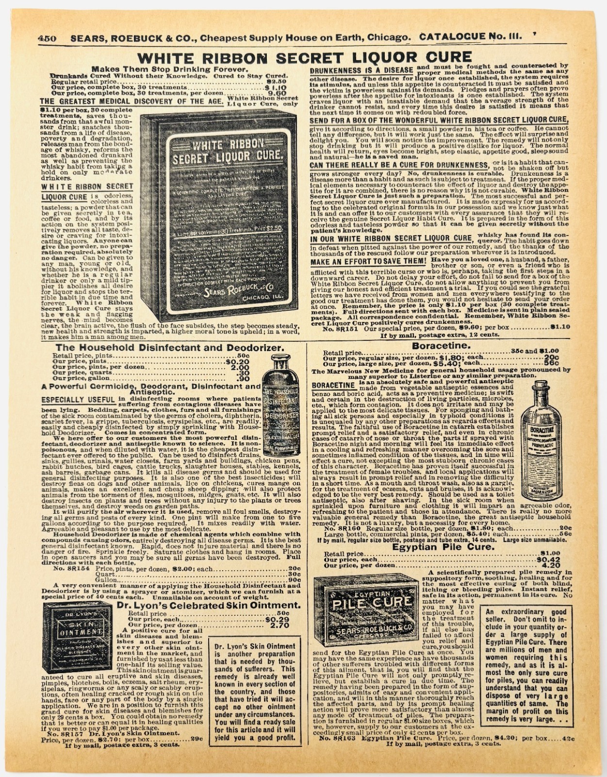 1969 Quack Medicine White Ribbon Liquor Cure 1900 Repro Advertisement DWU16F Item image 2